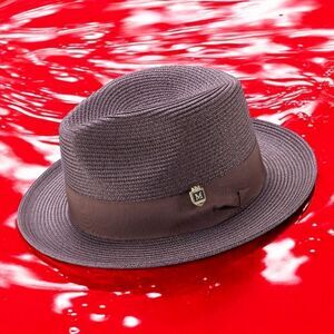 MONTIQUE MENS BROWN WIDE BRIM PINCH FEDORA HAT W/ MATCHING GROSGRAIN RIBBON H42
